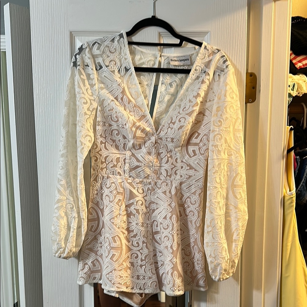 Finders Keepers Cream Embroidered Relaxed Blouse